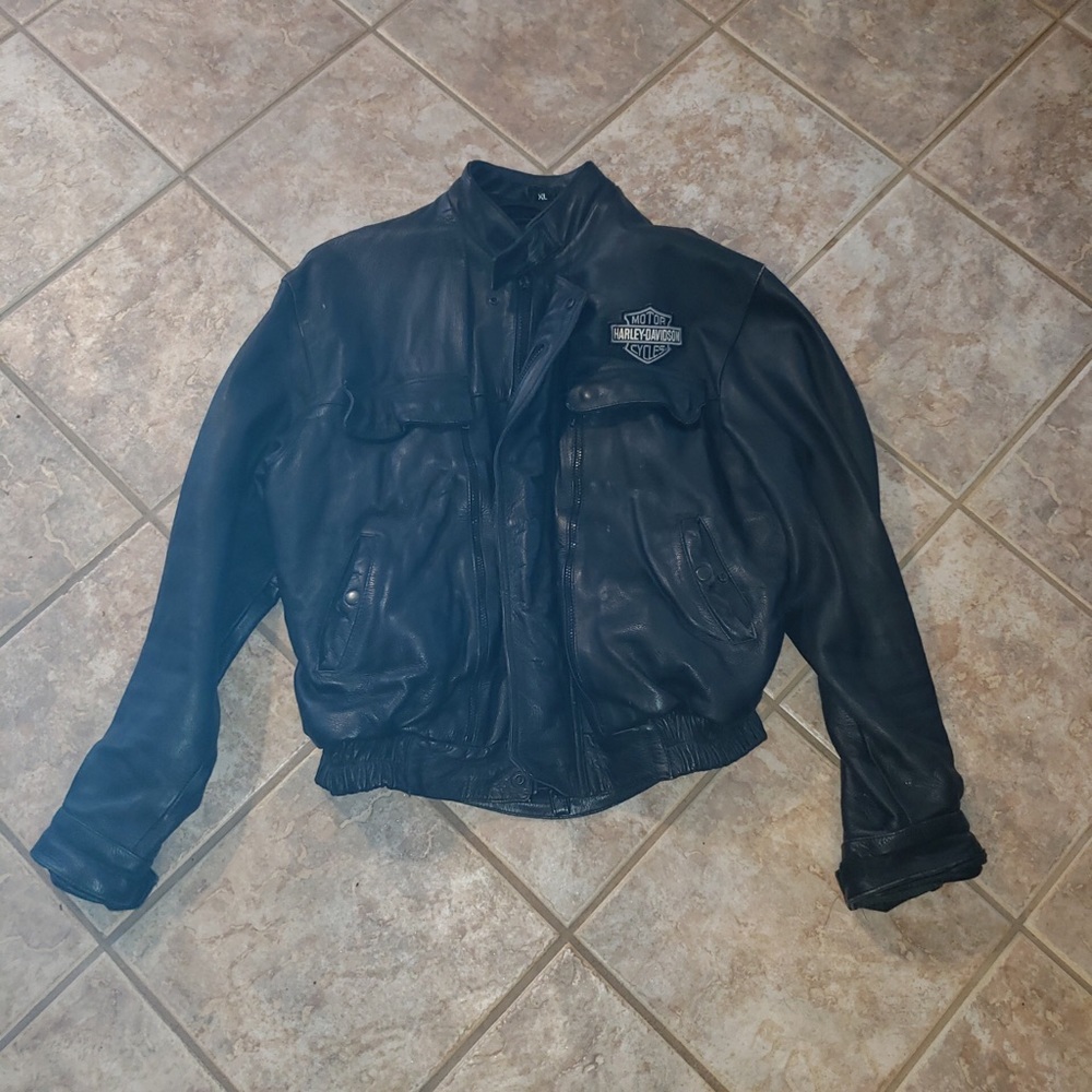 Leather Jacket with Harley patches